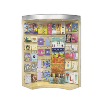 Slatwall Wood Arc Top Illuminated Display Stand, Book Store Lighted Display Stand For Greeting Card